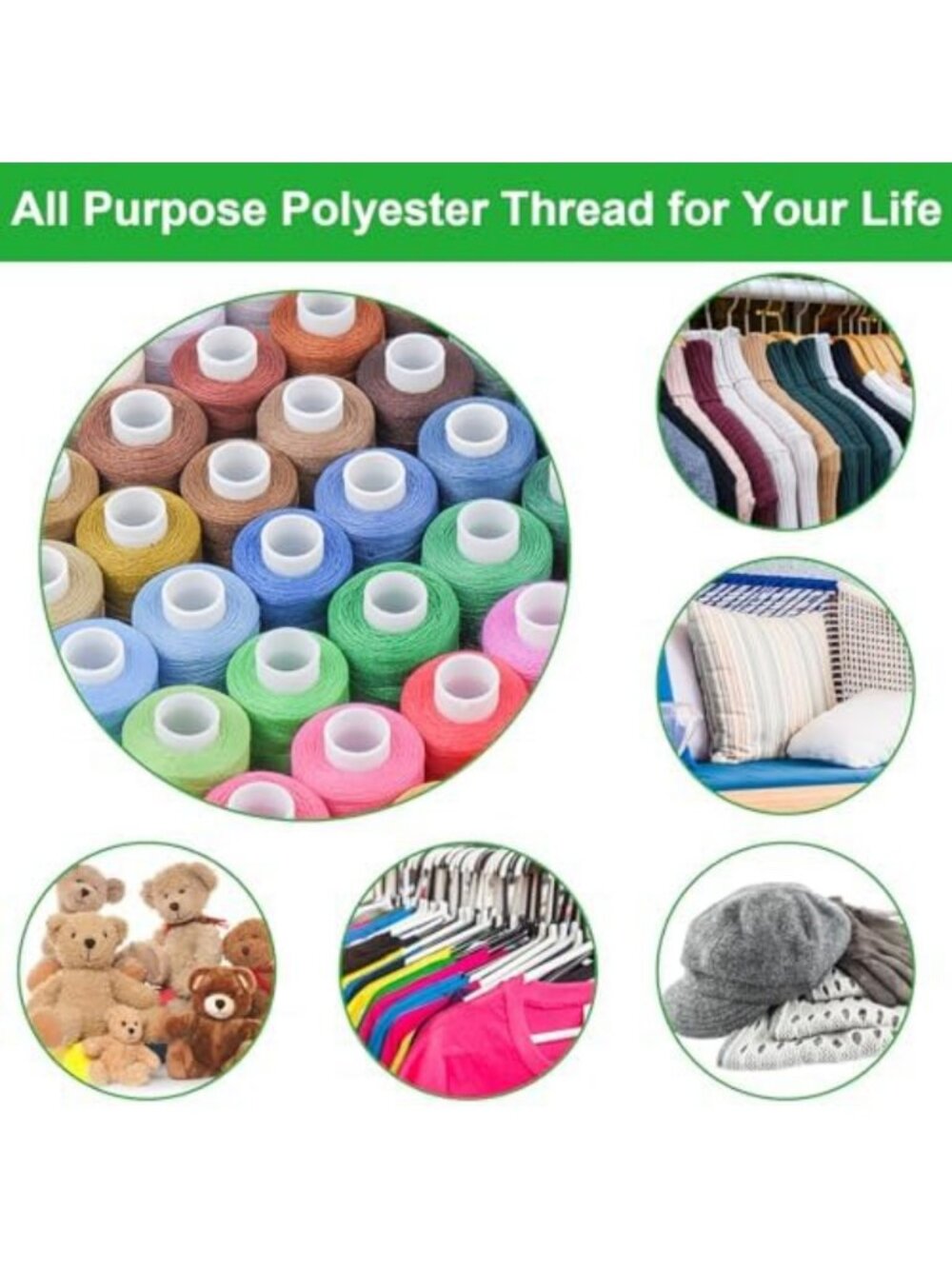 80 Spools Assorted Colors Sewing Thread - 400 Yards Polyester for Machine & Hand - Picture 5 of 6